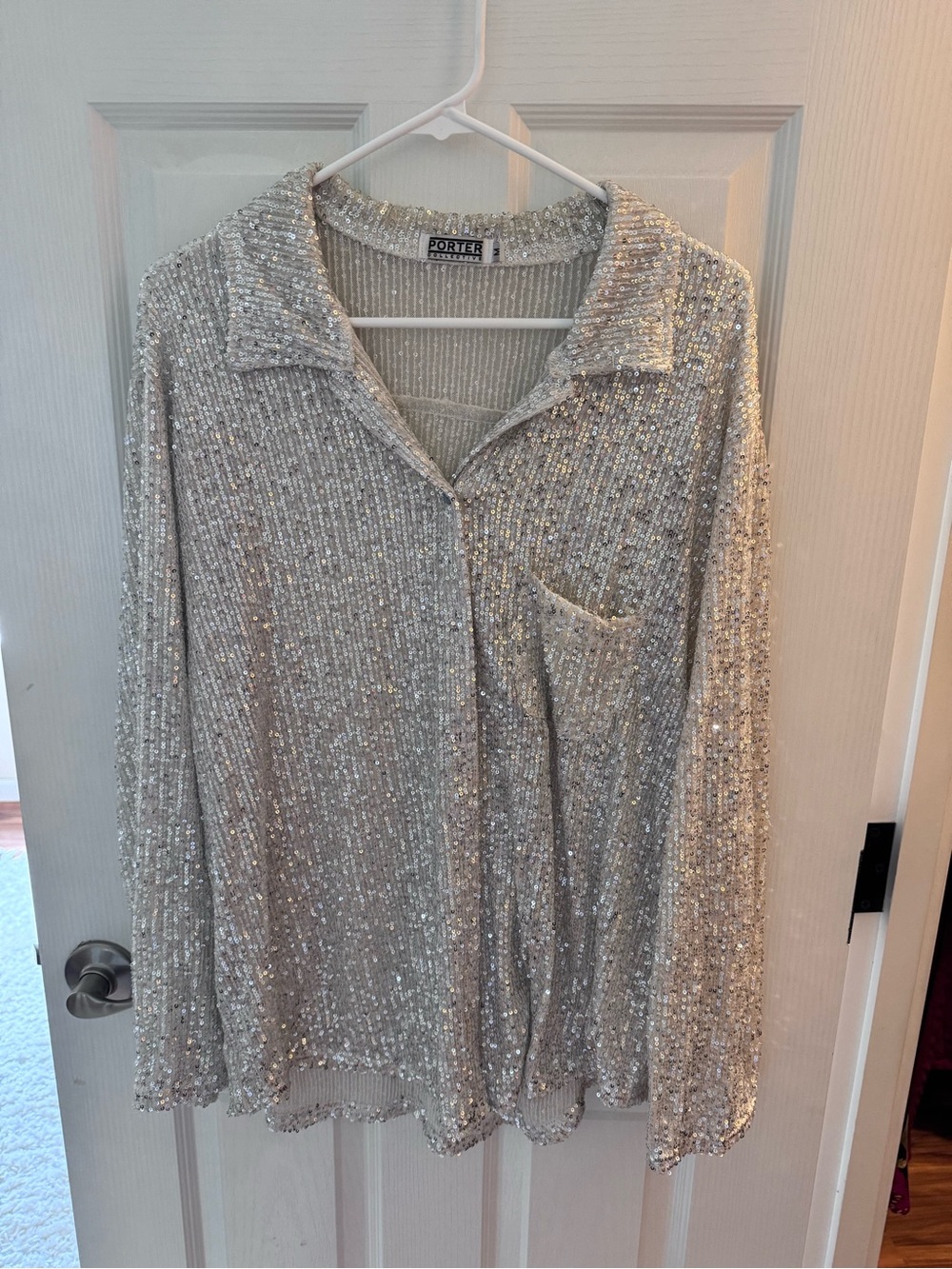 Be a Disco Queen! Silver Sequin Long-Sleeve Top